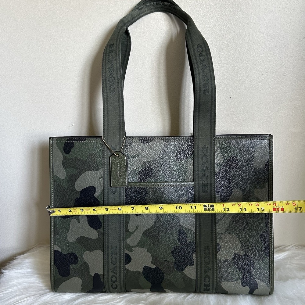Coach Smith Tote Dark Cypress Camo Pebbled Leather Large Bag NWT - Picture 7 of 9